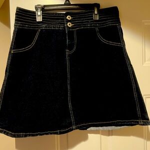 Black A-Line Denim Skirt with Contrast Stitching